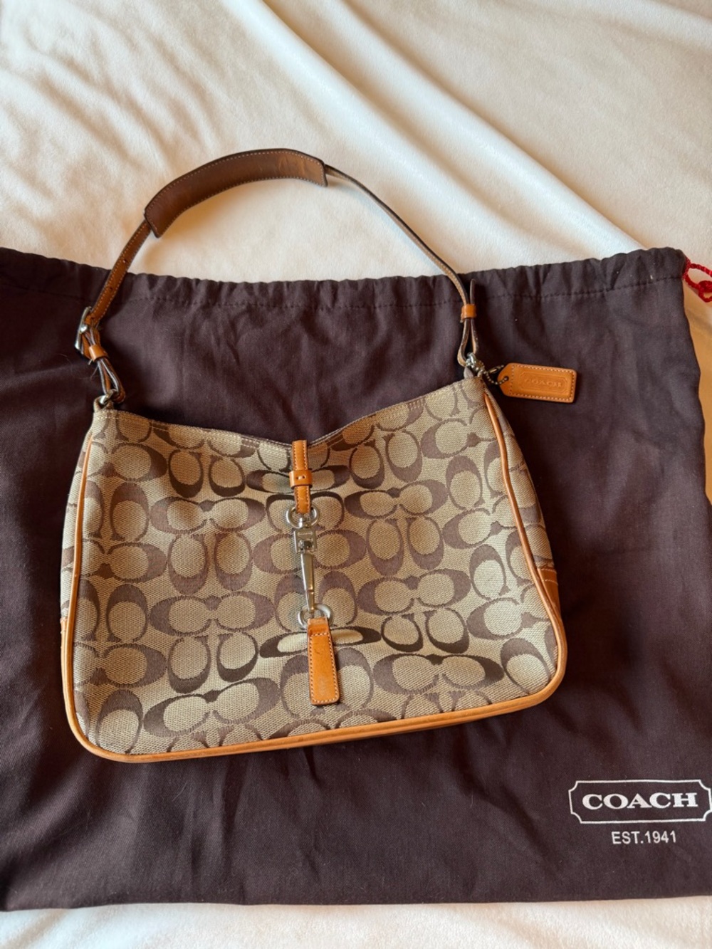 Coach Hampton Khaki & Brown Signature Canvas Shoulder Bag Y2K